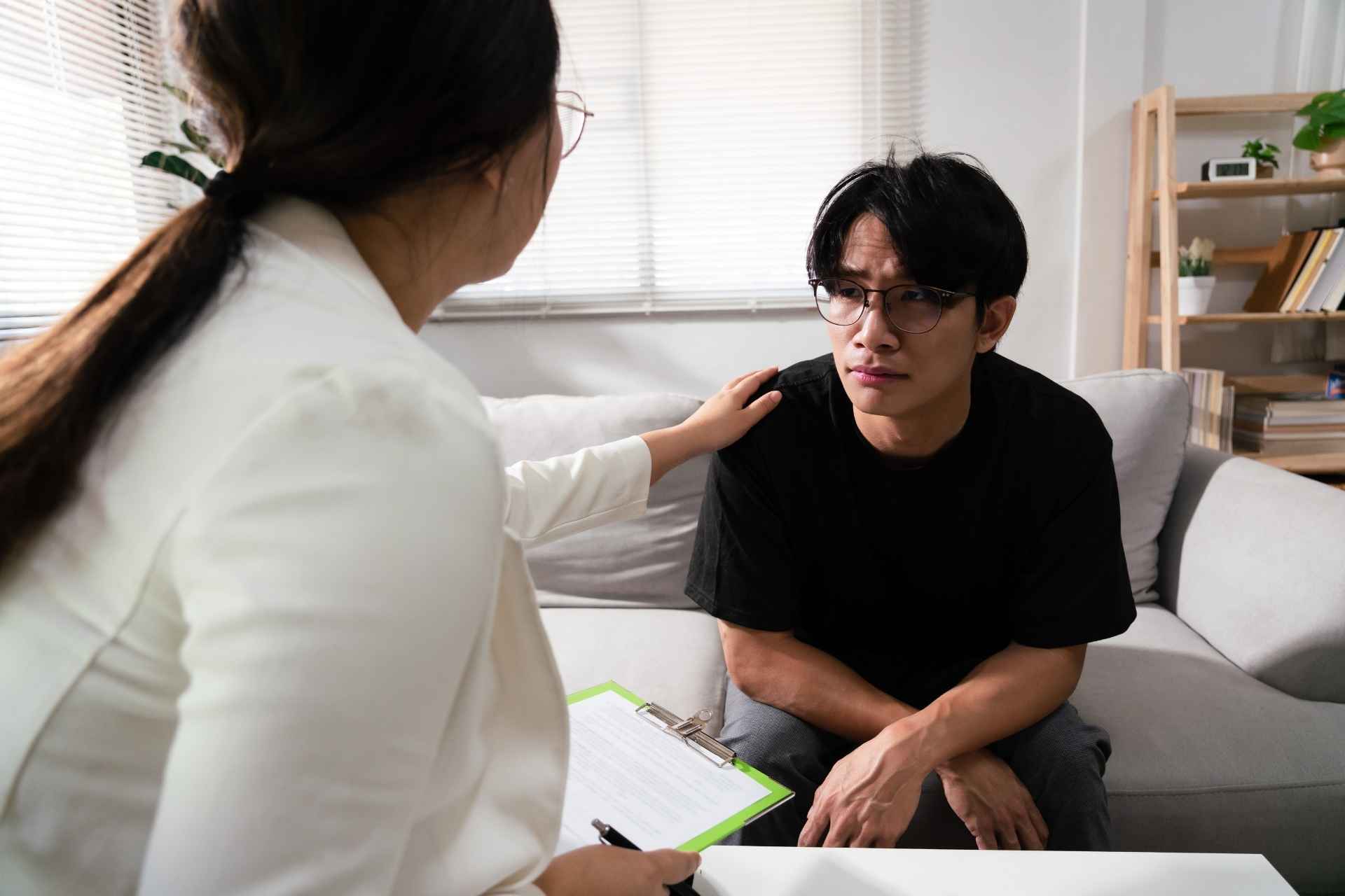 individual-counseling-for-cocaine-addiction-treatment A therapist provides one-on-one counseling to a young adult receiving cocaine addiction treatment